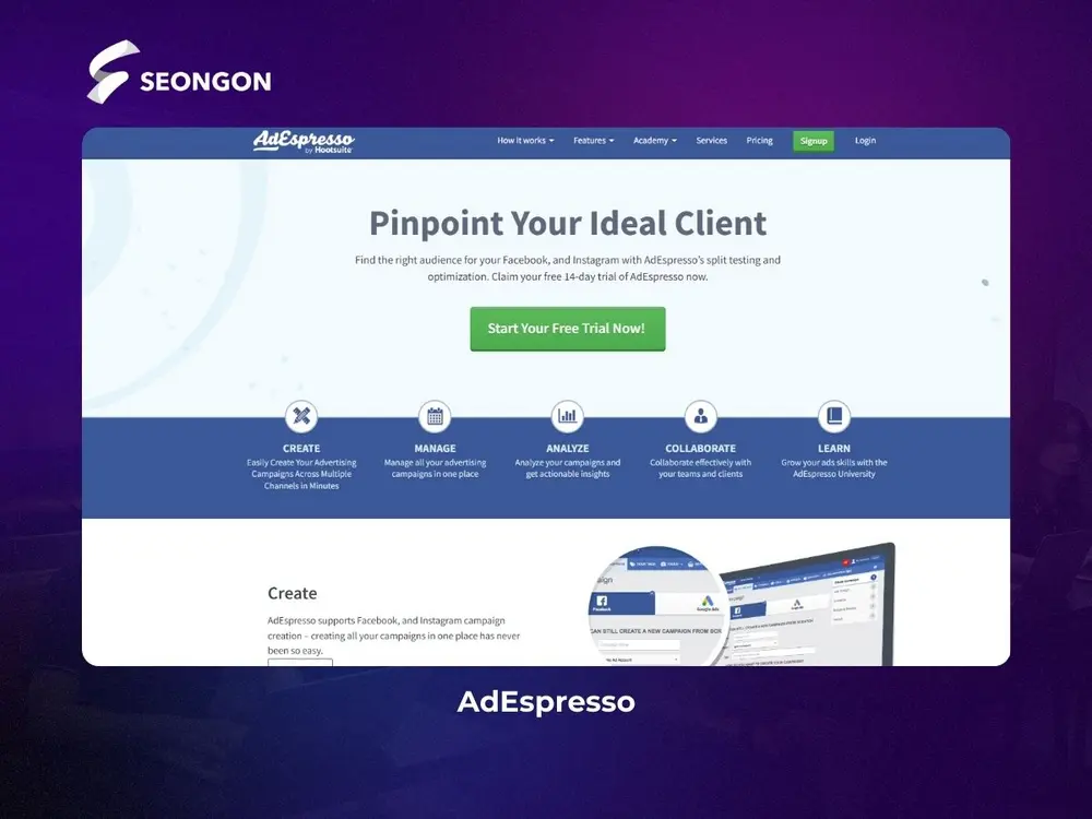 AdEspresso cho phép quảng cáo trên Google và mạng xã hội