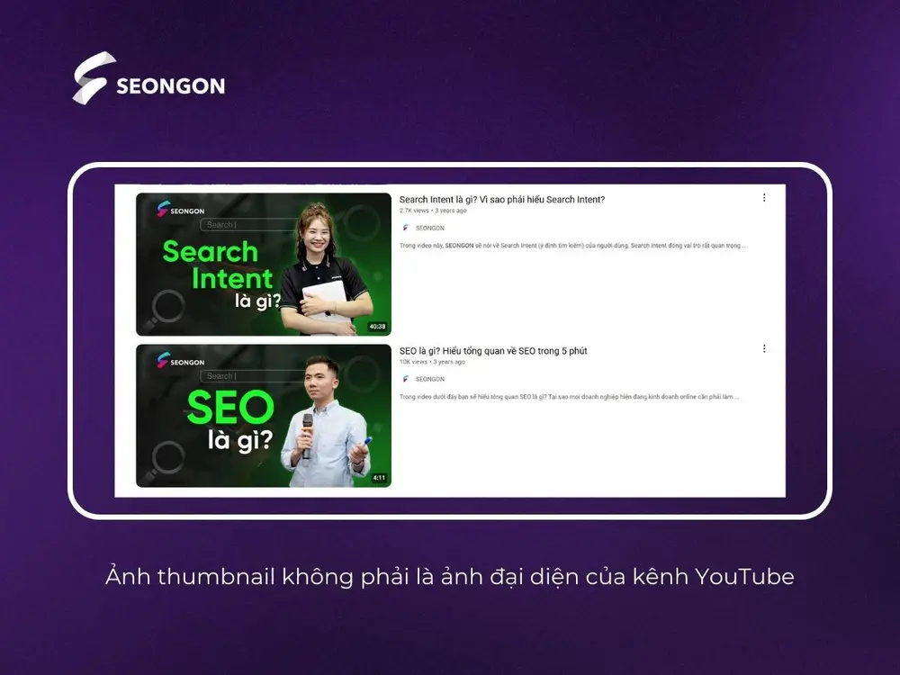 Ảnh thumbnail không phải là ảnh đại diện của kênh YouTube