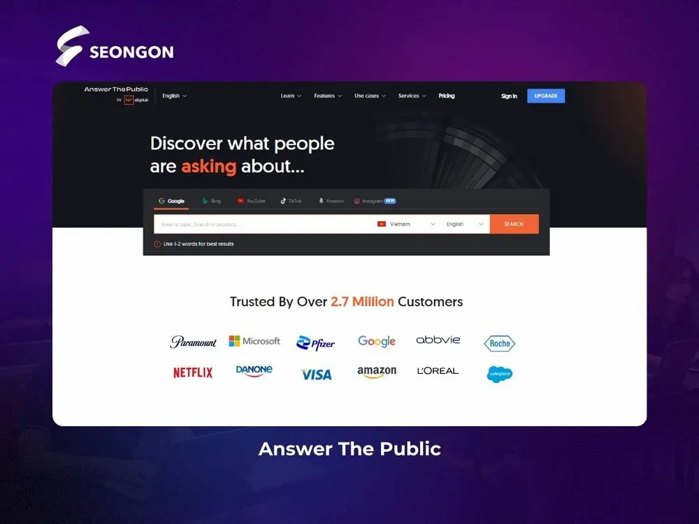 Answer The Public cung cấp từ khóa dài và câu hỏi