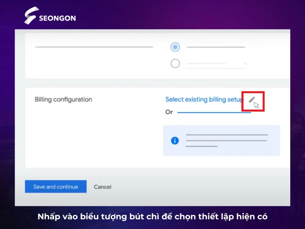 Bấm vào biểu tượng bút chì để chọn thiết lập đã có