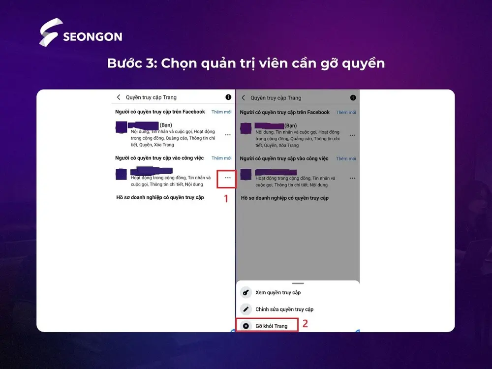 Bước 3: Chọn quản trị viên cần gỡ quyền
