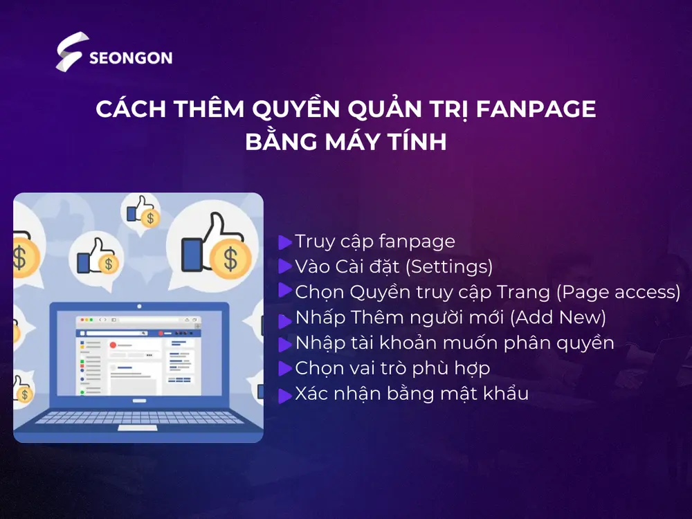 Các bước cơ bản để thêm quyền quản trị fanpage bằng máy tính