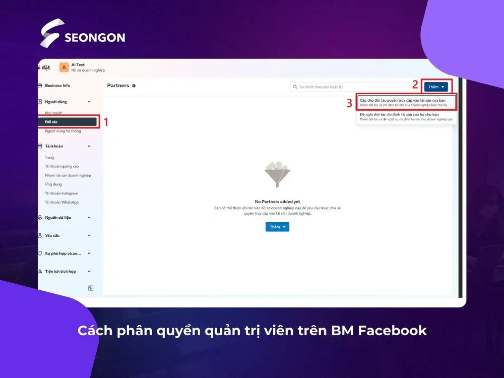 Cách phân quyền cho quản trị viên trên BM Facebook
