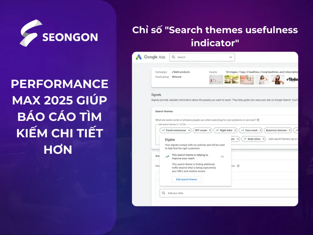 Chỉ số “Search themes usefulness indicator” xuất hiện ở Performance Max 2025