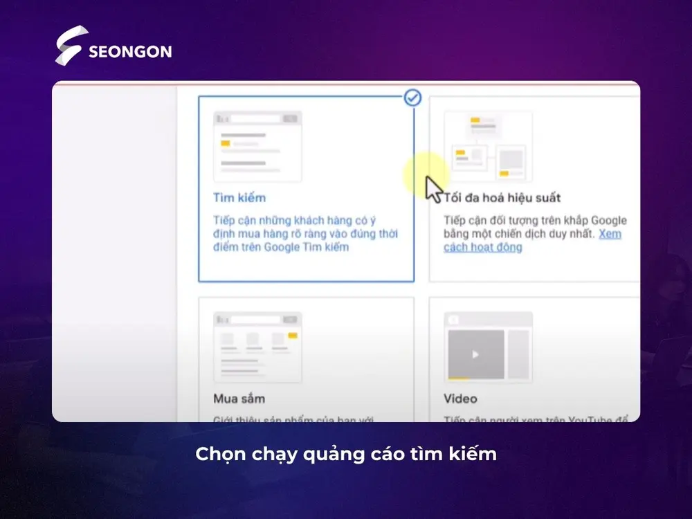 Chọn chạy quảng cáo loại tìm kiếm