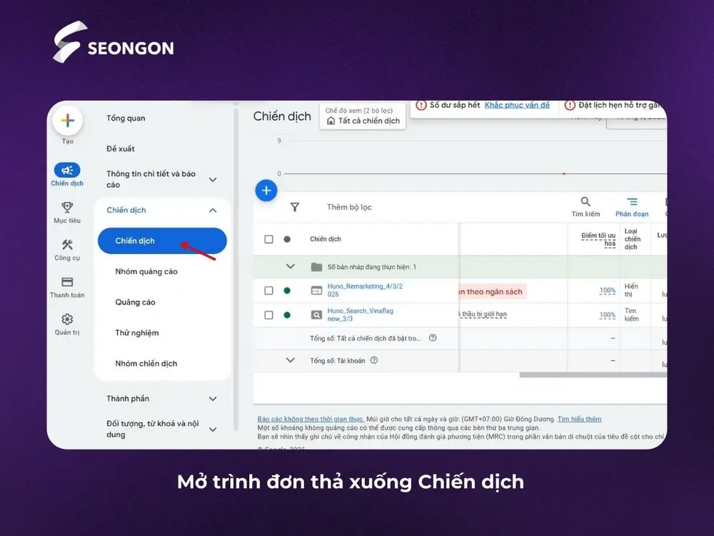 Chọn chiến dịch trong điều hướng