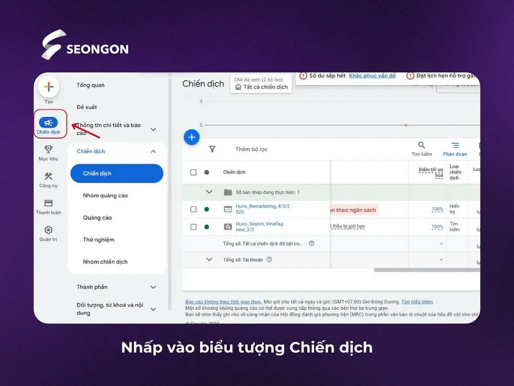 Chọn chiến dịch trong tài khoản