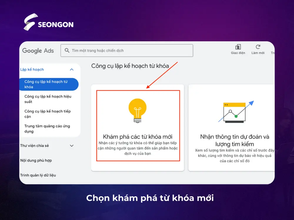 Chọn Khám phá từ khóa mới