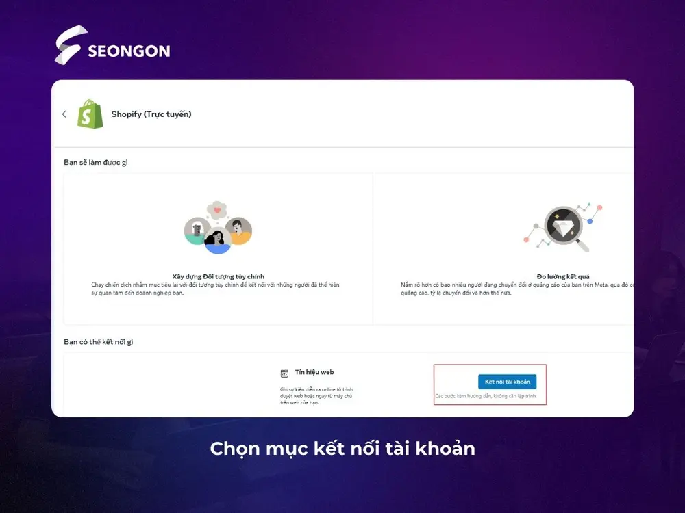 Chọn mục kết nối tài khoản