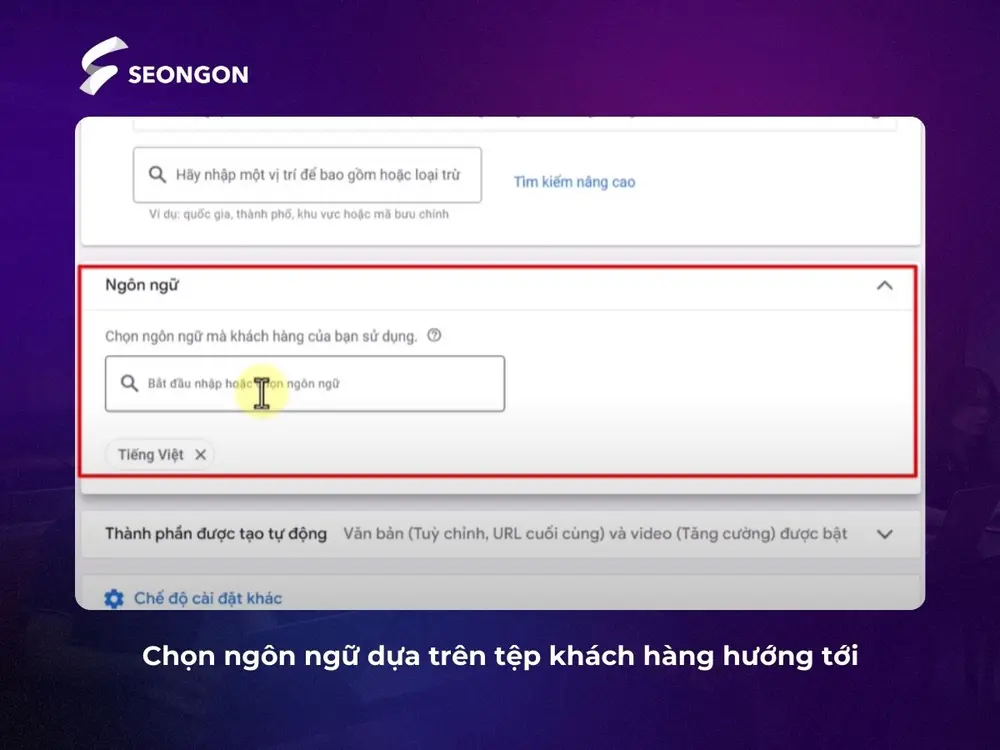 Chọn ngôn ngữ theo tệp khách hàng
