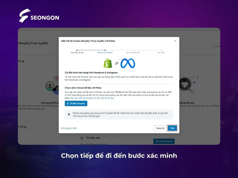 Chọn tiếp để đi đến bước xác minh