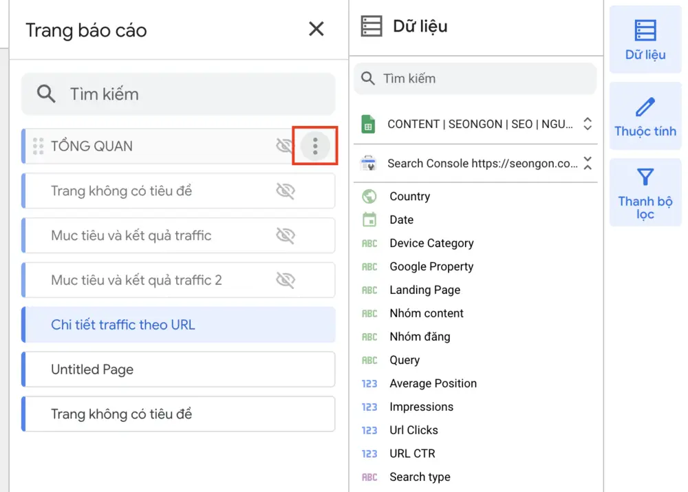 Chọn vào biểu tượng dấu 3 chấm để tùy chỉnh trang