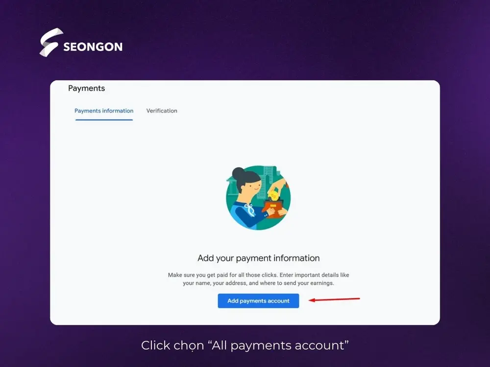 Click chọn “Add Payment Account”