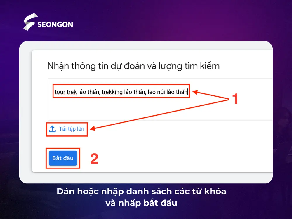 Dán hoặc nhập danh sách các từ khóa bạn muốn kiểm tra vào ô trống