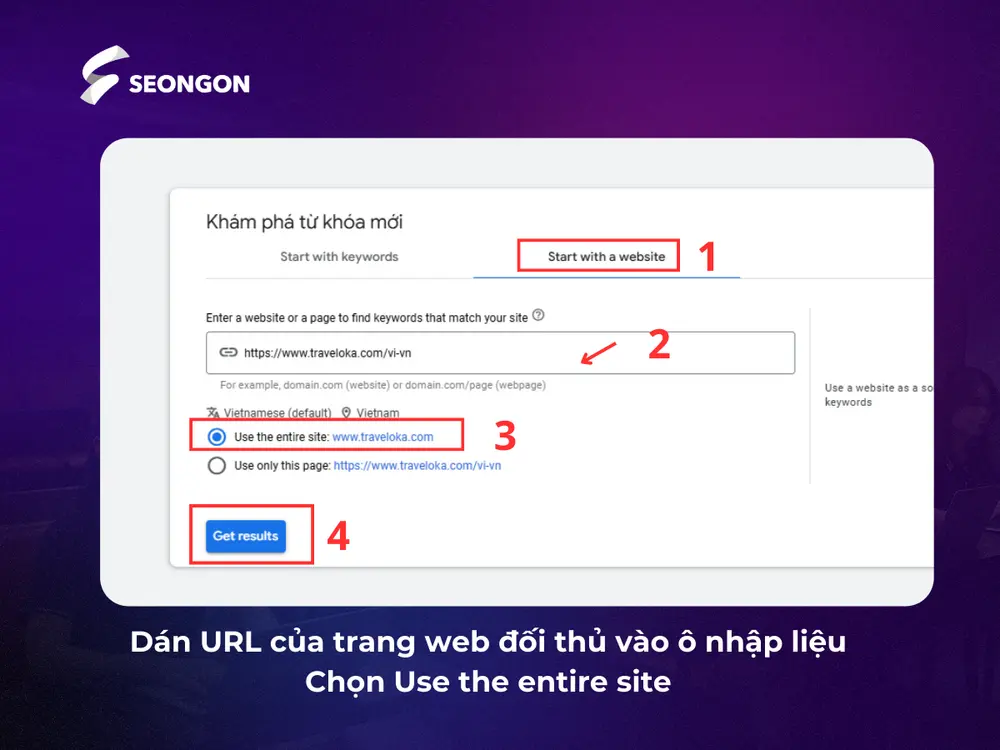 Dán URL của trang web đối thủ vào ô nhập liệu