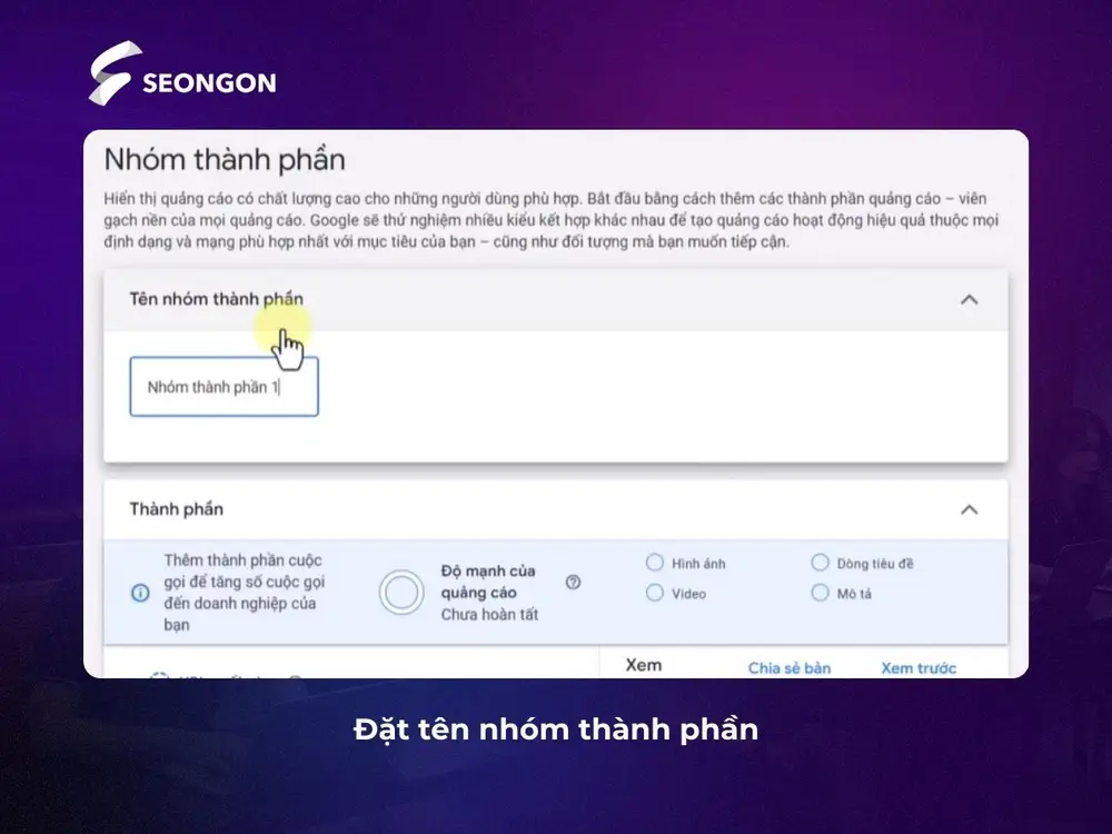 Đặt tên nhóm thành phần
