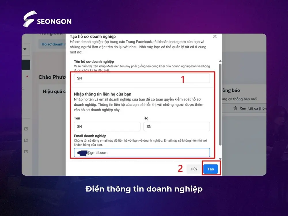 Điền các thông tin doanh nghiệp theo yêu cầu