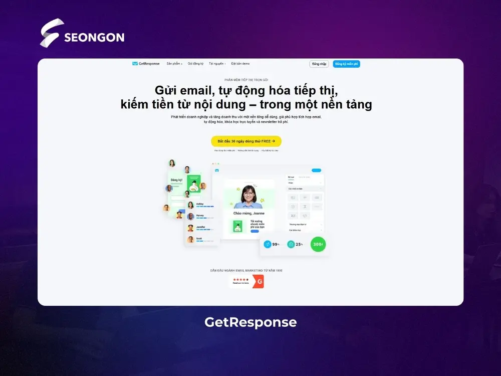 GetResponse hỗ trợ tạo và theo dõi hiệu suất landing page