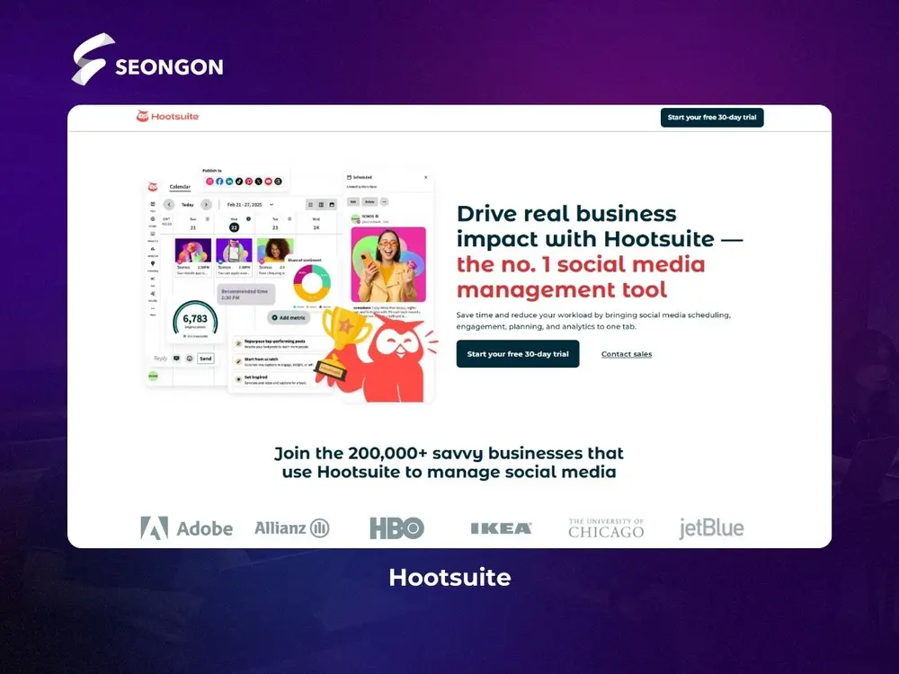 Hootsuite khả dụng trên Facebook, Instagram, TikTok, X, YouTube, Threads, Pinterest