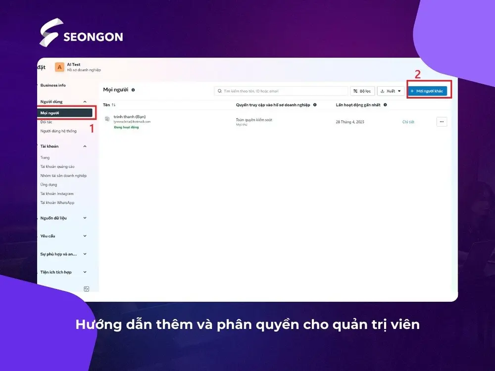 Hướng dẫn cách thêm và phân quyền cho quản trị viên mới trên BM Facebook