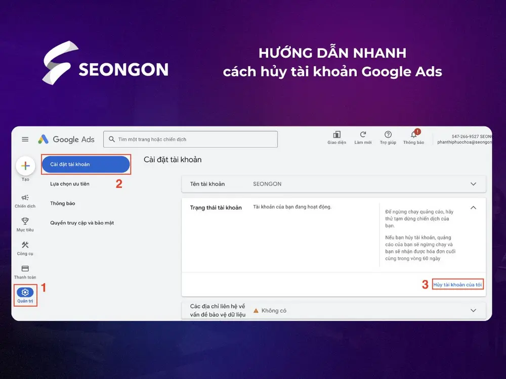 Hướng dẫn nhanh cách huỷ tài khoản Google Ads