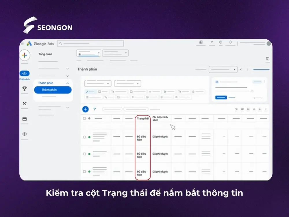 Kiểm tra cột Trạng thái