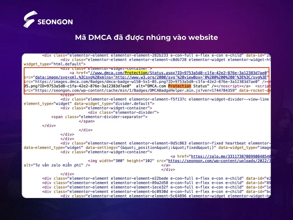 Mã DMCA khi được nhúng vào website