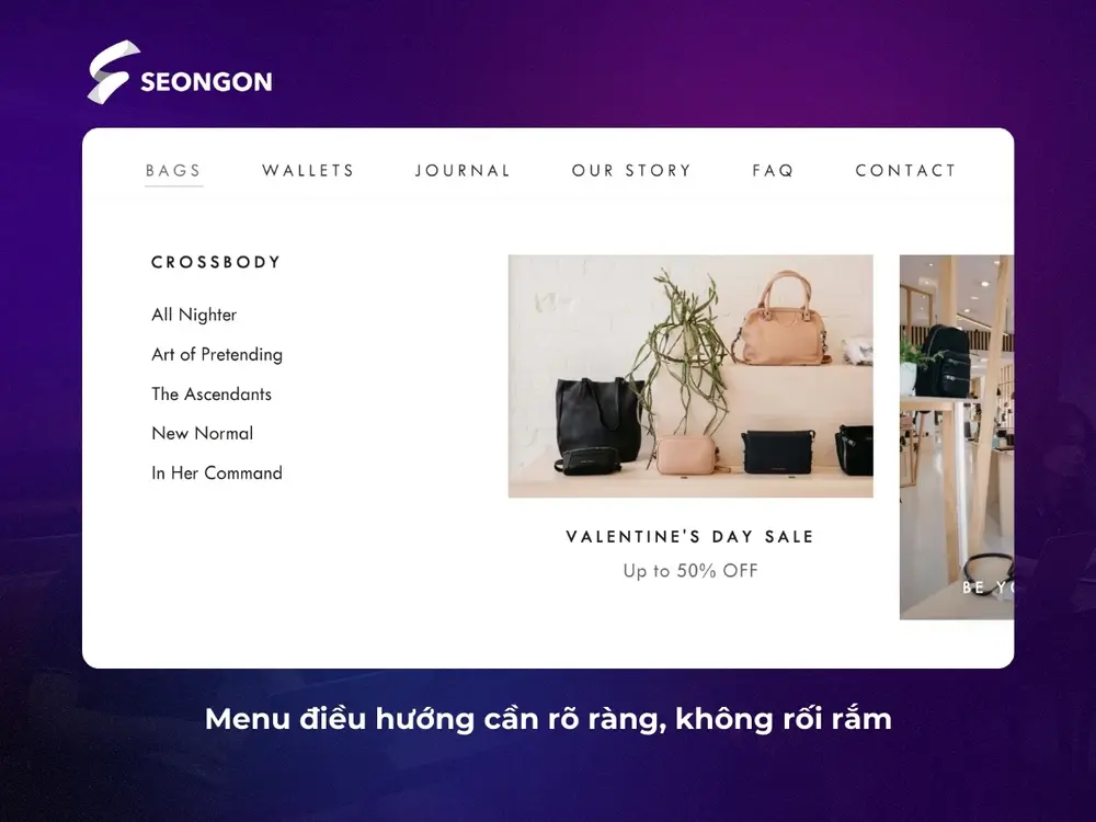 Menu cần điều hướng rõ ràng cho người đọc