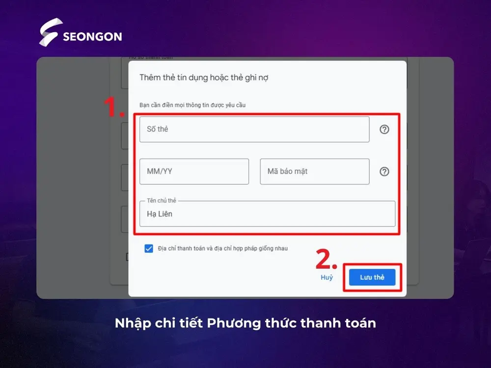 Nhập chi tiết Phương thức thanh toán