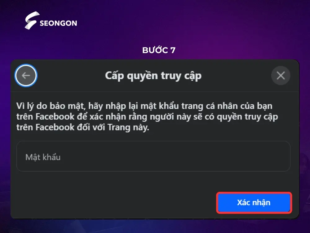 Nhập mật khẩu Facebook để xác nhận cấp quyền truy cập