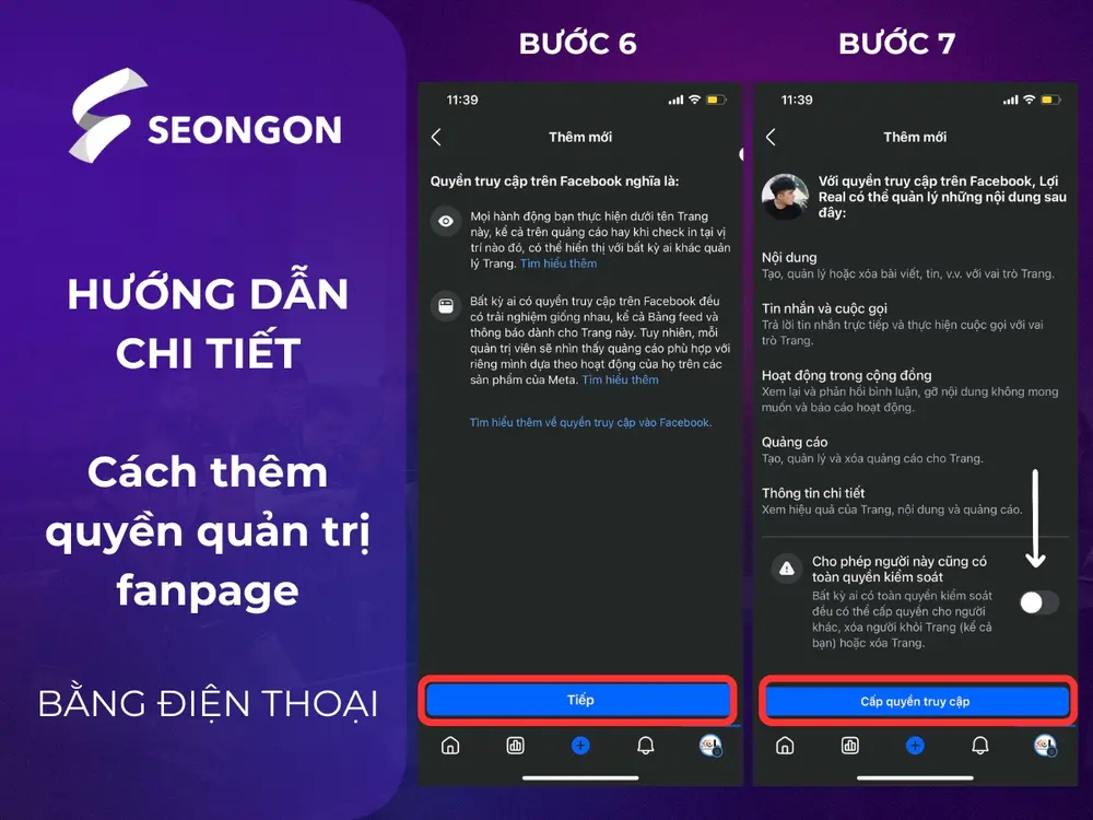 Nhập tên tài khoản người bạn muốn phân quyền truy cập trang và ấn xác nhận