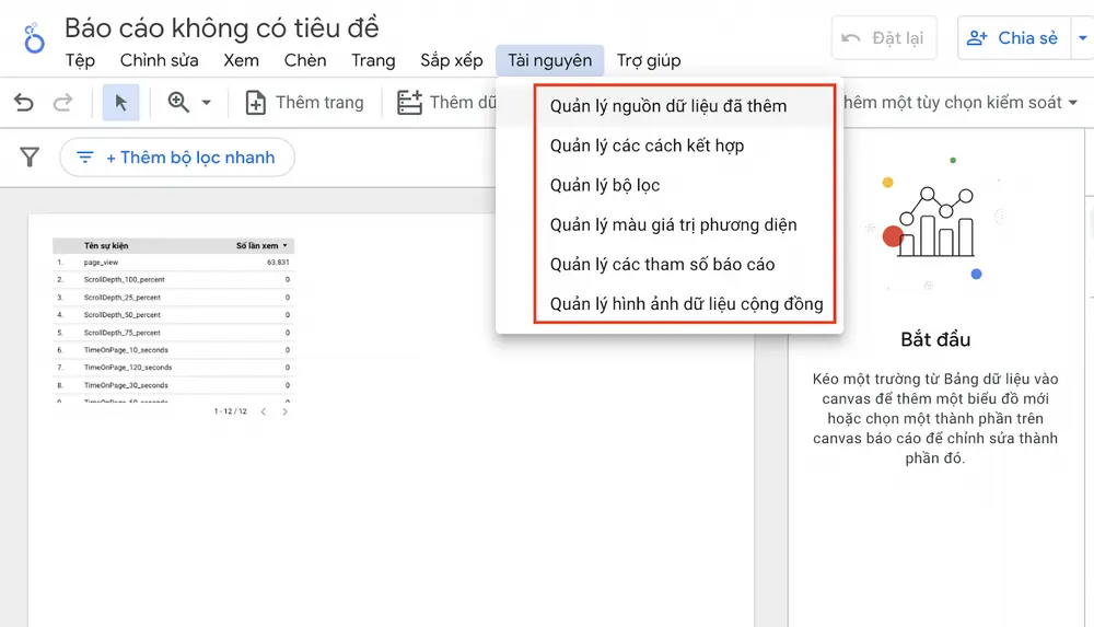 Quản lý nguồn báo cáo, cách kết hợp trên Looker Studio