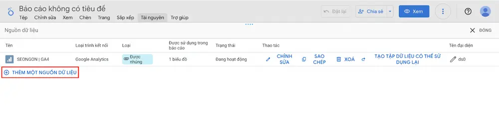 Quản lý nguồn dữ liệu trên Looker Studio