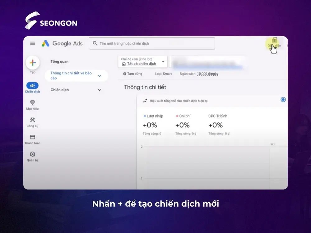 Tạo chiến dịch với thông qua nút +