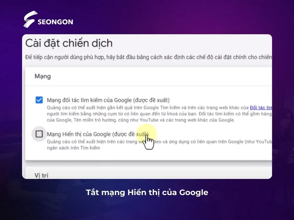 Tắt mạng Hiển thị của Google