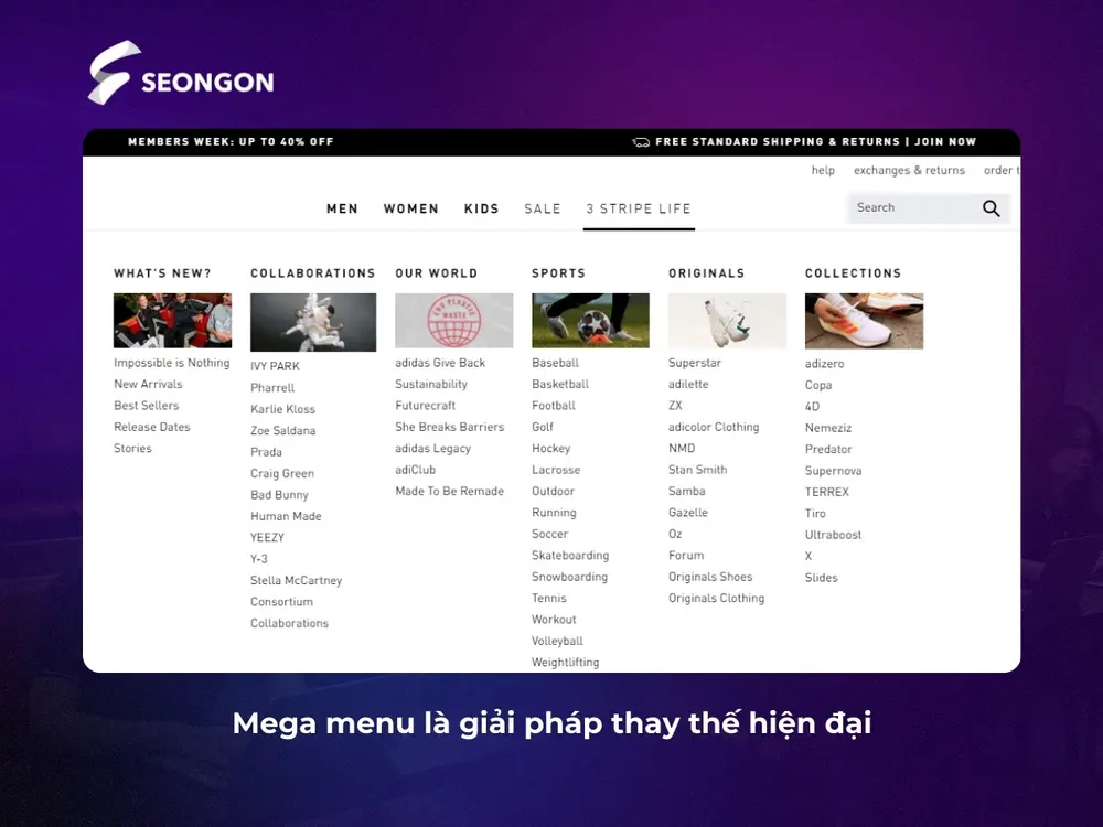 Thay thế bằng Mega Menu