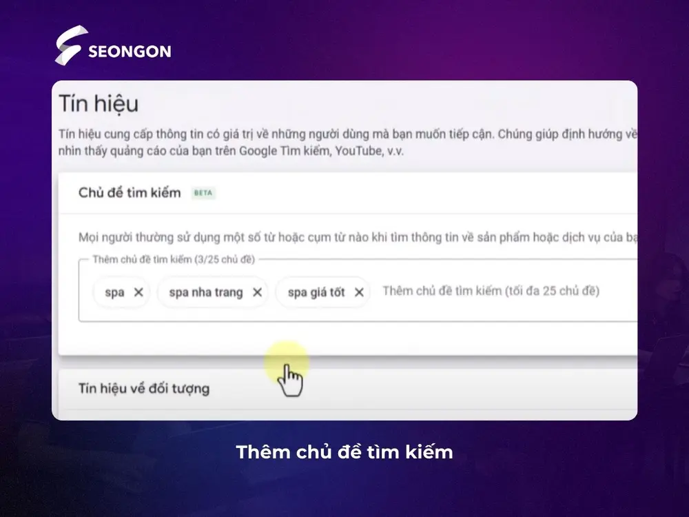 Thêm các chủ đề tìm kiếm để dễ dàng thu hút đúng đối tượng
