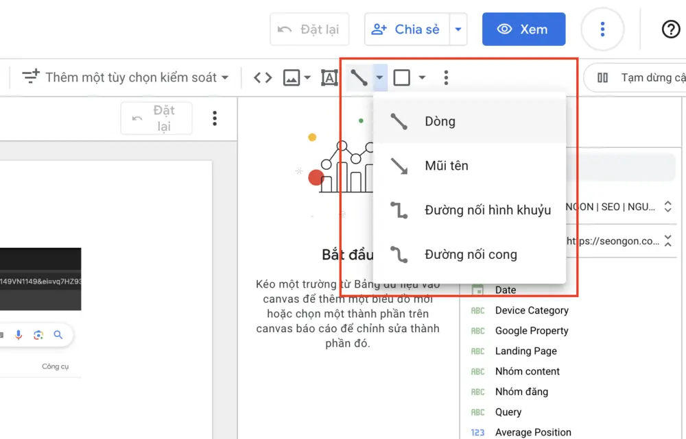 Thêm đường kẻ, hình dạng vào báo cáo