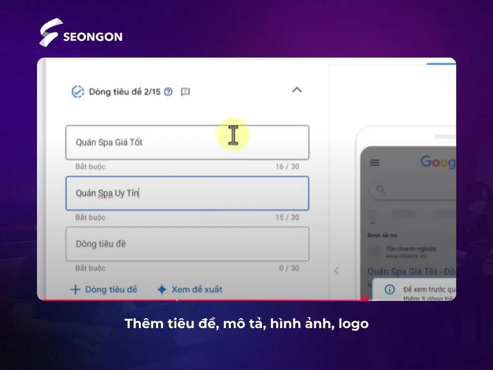 Thêm tiêu đề, mô tả, hình ảnh, logo và các thông tin khác để tối ưu hiển thị