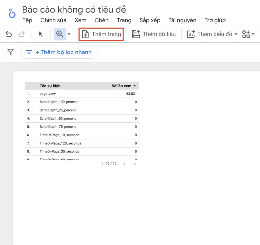 Thêm trang báo cáo mới trên Looker Studio