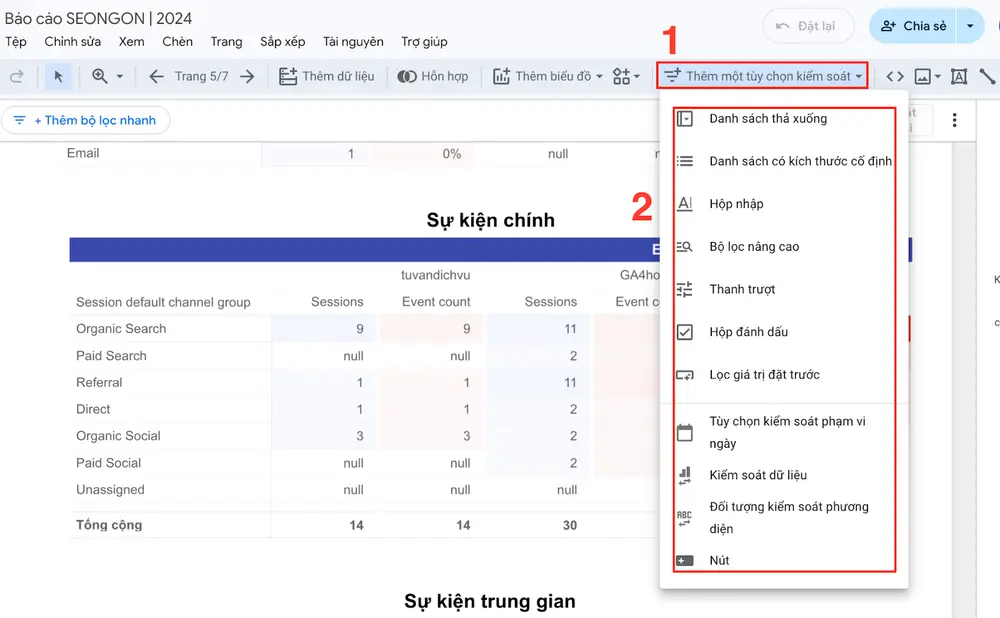 Thêm tuỳ chọn kiểm soát cho báo cáo Looker Studio