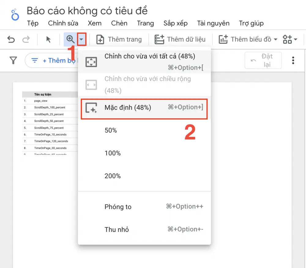 Thu phóng báo cáo trên Looker Studio