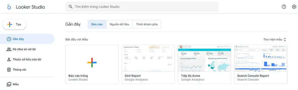 Thư viện báo cáo mẫu trên Looker Studio