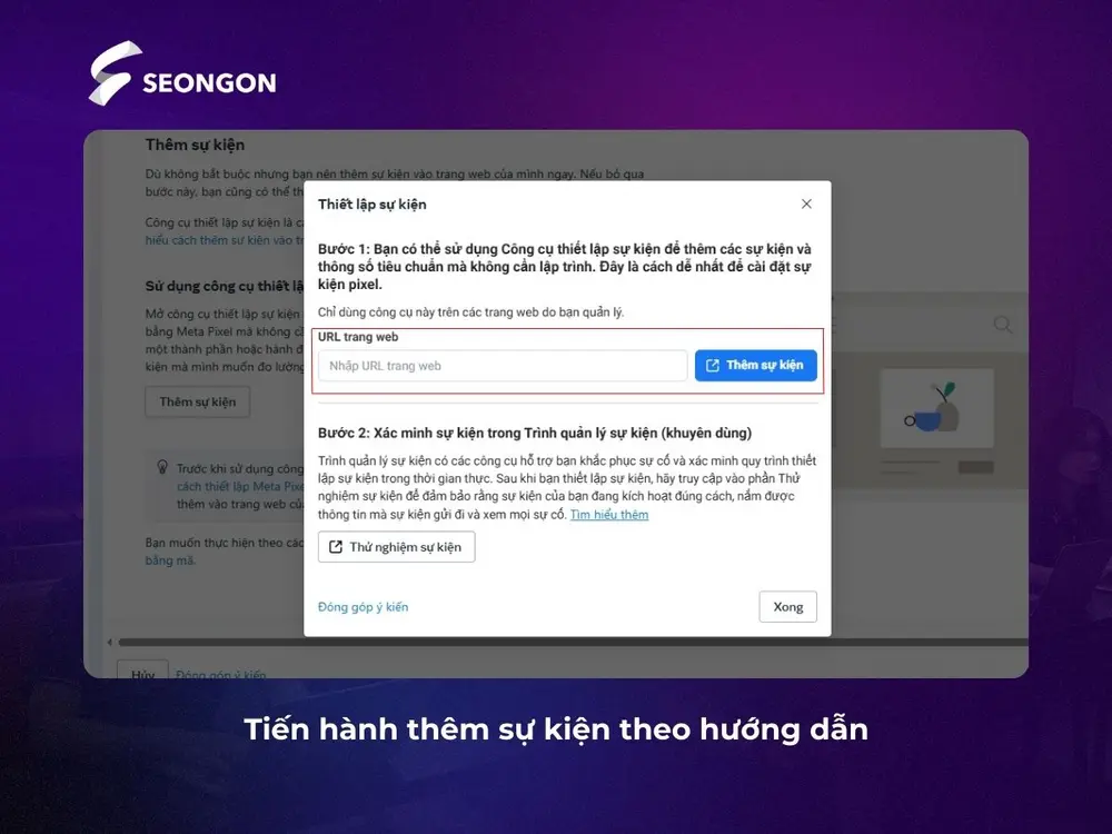 Tiến hành thêm sự kiện theo hướng dẫn