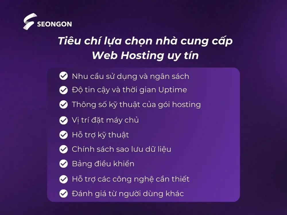 Tiêu chí lựa chọn nhà cung cấp Web Hosting uy tín