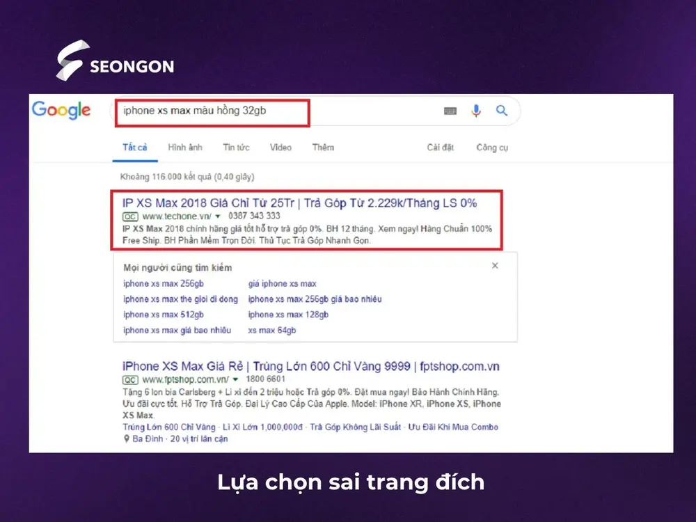 Trỏ về trang đích không liên quan đến quảng cáo