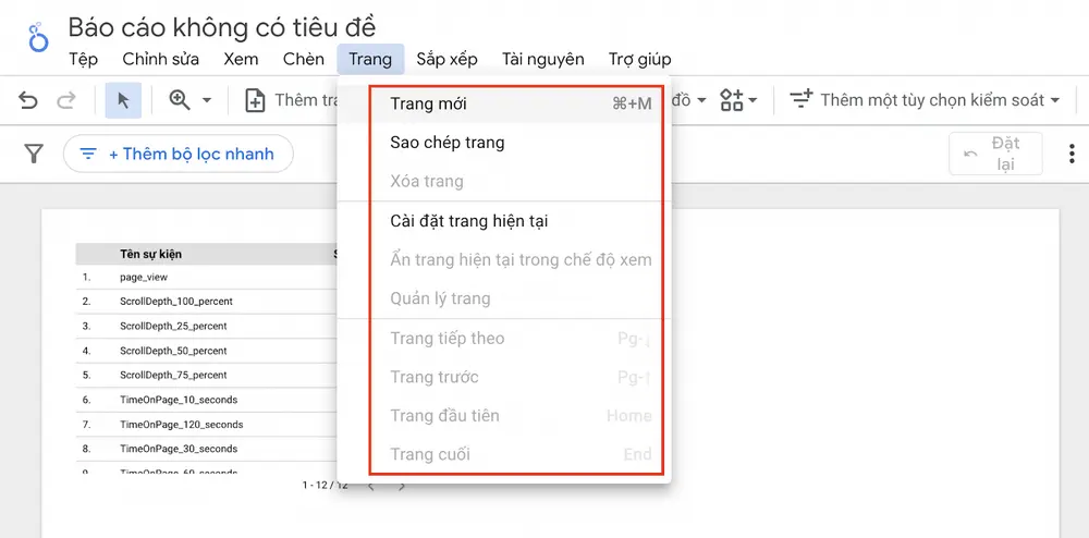 Tùy chỉnh trang hiện tại