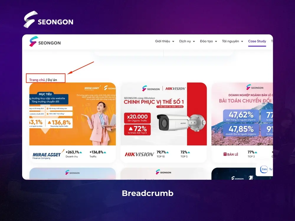 Ứng dụng điều hướng bằng Breadcrumb