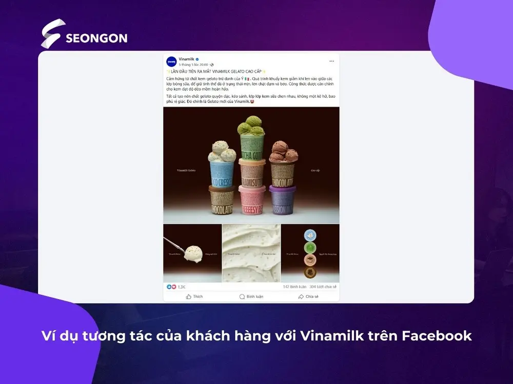 Ví dụ về mức độ tương tác của người dùng với bài đăng giới thiệu sản phẩm mới của Vinamilk