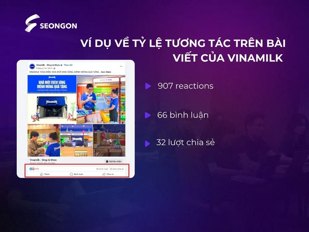 Ví dụ về tỷ lệ tương tác trên bài đăng fanpage của Vinamilk